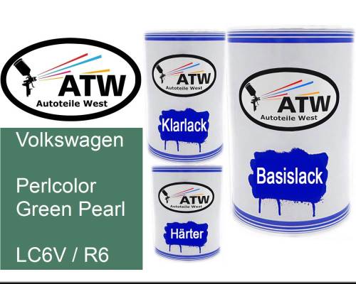 Volkswagen, Perlcolor Green Pearl, LC6V / R6: 500ml Lackdose + 500ml Klarlack + 250ml Härter - Set, von ATW Autoteile West.